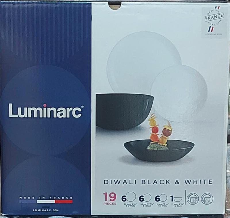 Luminarc Diwali fekete-fehér 19 részes étkészlet, üveg