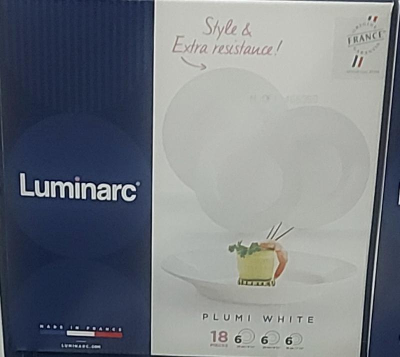 Luminarc PLUMI étkészlet 18részes fehér üveg