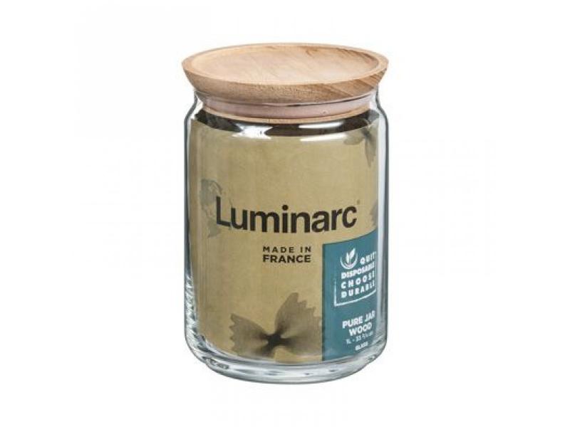 Luminarc Pot Pure üvegtároló fa tetővel, 1 liter, 15,5x10,5 cm, P9612