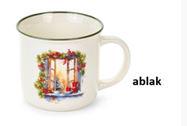 N.S.BGQ251901E Porcelánbögre skótkockás dobozban, 9,4x7,2x8,7cm, Christmas is coming, ablak