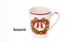 N.S.BGQ251902B Porcelánbögre teatojással skótkockás dobozban, 350ml, Christmas is coming, koszorú