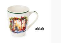 N.S.BGQ251902E Porcelánbögre teatojással skótkockás dobozban, 350ml, Christmas is coming, ablak