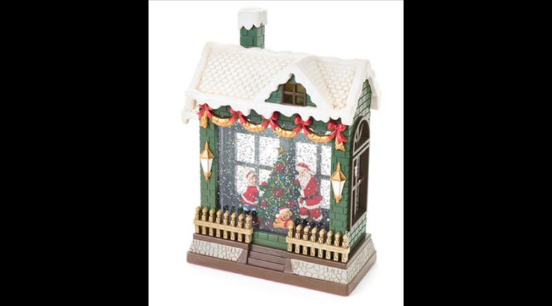 N.S.BV252105 Zöld télapóház 18,4x8,3x25,7cm, szálló hóval, LED-del, zenével