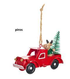 N.S.LWG251612A Merry Christmas autó 10x5x8cm, fém-műanyag függődísz dekorfigura, piros