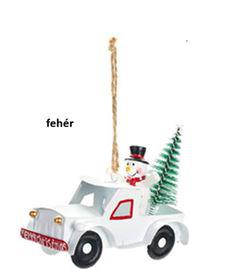 N.S.LWG251612B Merry Christmas autó 10x5x8cm, fém-műanyag függődísz dekorfigura, fehér