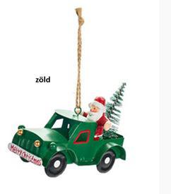 N.S.LWG251612C Merry Christmas autó 10x5x8cm, fém-műanyag függődísz dekorfigura, zöld