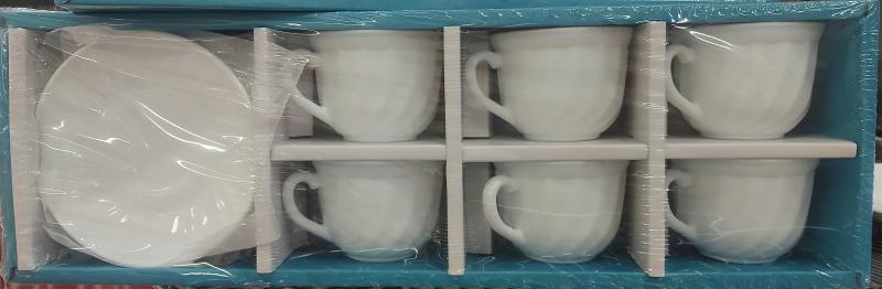 Opal üveg kávés csésze készlet, alátéttel, 15cl, 6db