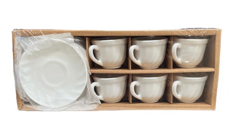 Opal üveg kávés csésze készlet, alátéttel, 18cl, fehér, 6db