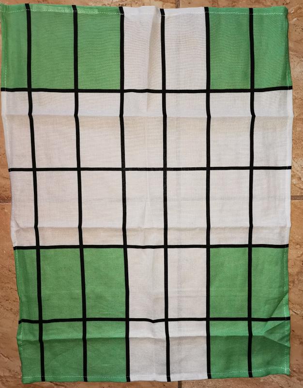 Pamut konyharuha, zöld-fehér, fekete keretes téglalap, 45x60 cm, 1 db