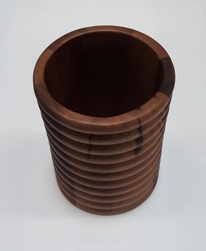 Parawood fa evőeszköztartó henger, bordázott, 15x11,5 cm