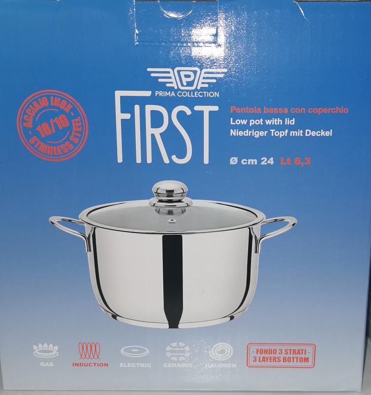 Pintinox First rozsdamentes FAZÉK fedővel, 24 cm, 6,3 liter, indukciós