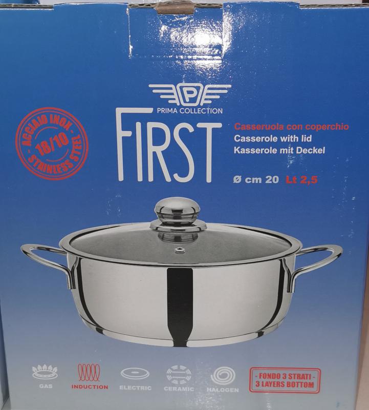 Pintinox First rozsdamentes lábos üveg fedővel, 20 cm, 2,5 liter, indukciós