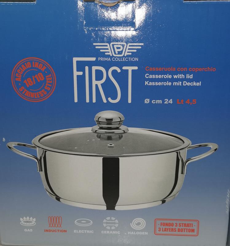 Pintinox First rozsdamentes lábos üvegfedővel, 24 cm, 4,5liter, indukciós
