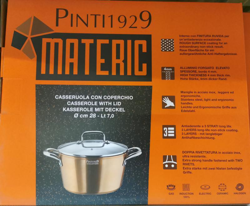 Pintinox Materic bevonatos-indukciós lábos+üvegfedő, rm.füllel, 28 cm