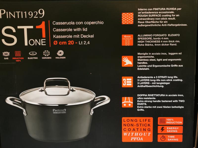 Pintinox ST 1 kőhatású lábos üveg fedővel, 20 cm