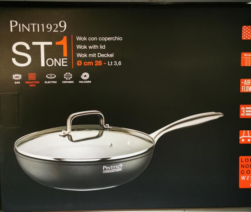 Pintinox ST1 wok  kőhatású bevonattal+üveg fedő, 28 cm
