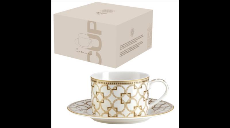 P.M.PM0124DECO Porcelán teáscsésze+alj 220ml dobozban, Déco