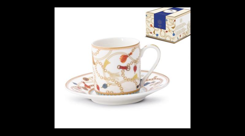 P.M.PM0125CHEV Porcelán eszpresszócsésze+alj 80ml 2 személyes dobozban, Cheval
