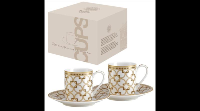 P.M.PM0125DECO Porcelán eszpresszócsésze+alj 80ml, 2 személyes, dobozban, Déco