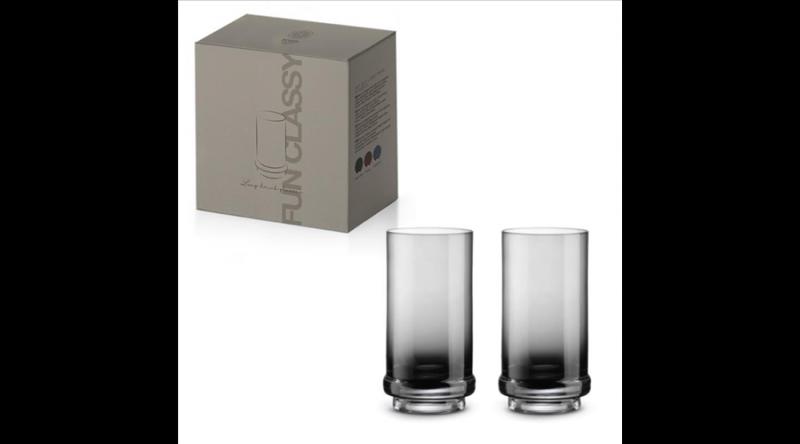 P.M.PM0241SMGR Long Drink pohár színes üvegből, 370ml, 2 db-os szett, Smoke Grey