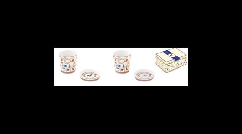 P.M.PM0321CHEV Porcelán eszpresszópohár 90ml alátéttel, 2 személyes szett dobozban, Cheval