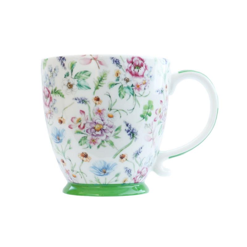 Porcelán bögre 45cl ZÖLD VIRÁGOS, talpas, GM0071A107-1