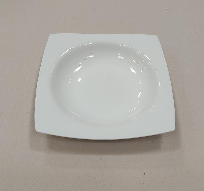 Porcelán szögletes mély tányér, fehér, 23cm, BNMR