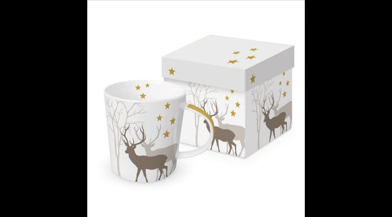 PPD.360302824 Porcelánbögre 0,4l, dobozban, Winter Deers white