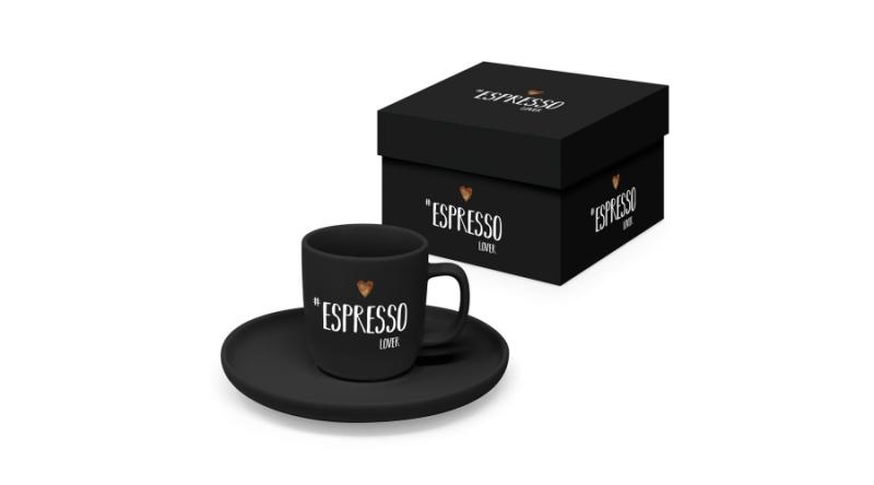 PPD.604614 Porcelán eszpresszócsésze+alj 0,1L, 1 személyes dobozban,Espresso Lover black