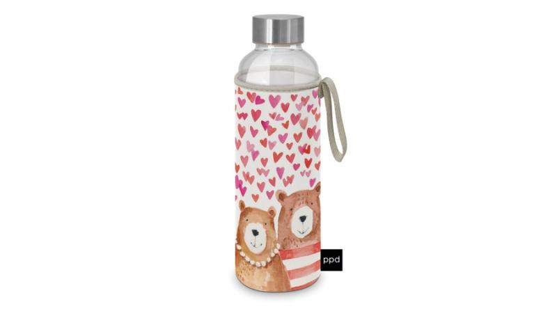 PPD.604791 Üvegflaska borosilicate üveg, neoprén védőhuzattal, 550ml, Love Bears