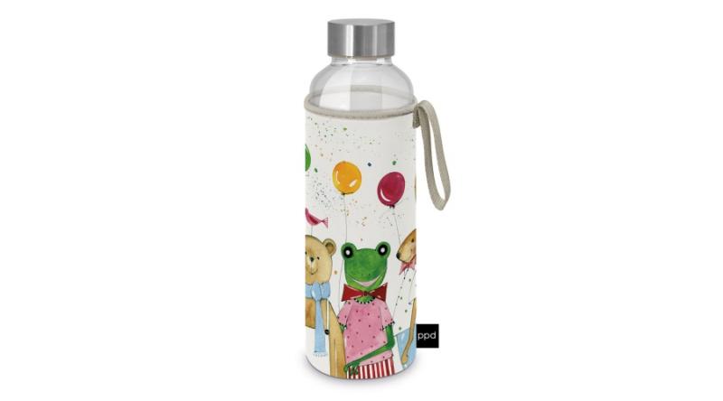 PPD.604793 Üvegflaska borosilicate üveg, neoprén védőhuzattal, 550ml, Kid Party