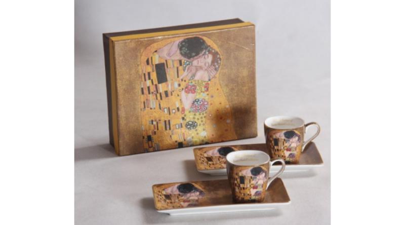 P.P.W6A63-11529 Porceláncsésze oldaltálcával 50ml, 2 személyes, Klimt:The Kiss