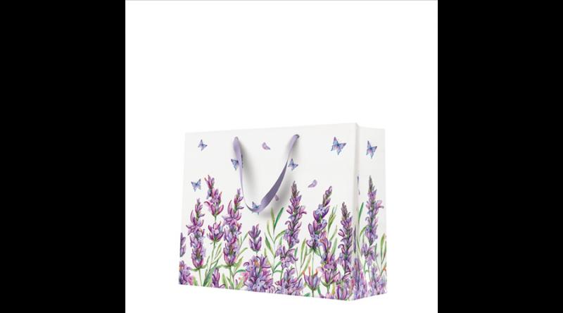 P.W.AGB1027006 Lavender Butterfly papír ajándéktáska horizontal 33,5x26,5x13cm, levendula mintás