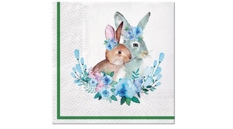 P.W.SDL131700 Bunnies with Wreaths papírszalvéta 33x33cm,20db-os