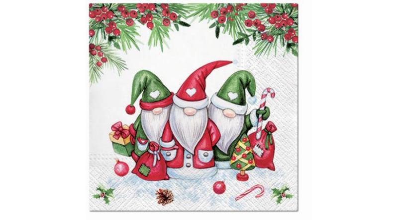 P.W.SDL230500 Christmas Gnomes papírszalvéta 33x33cm,20db-os