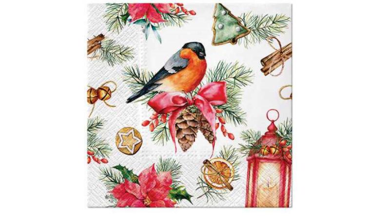 P.W.SDL234000 Bullfinch with Lampion papírszalvéta 33x33cm, 20db-os