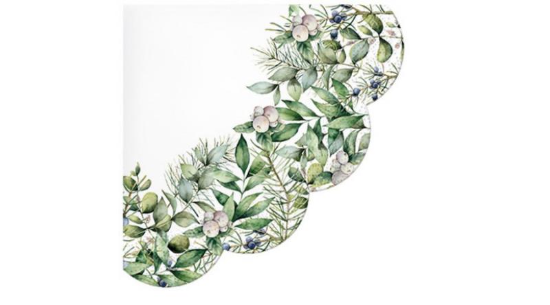 P.W.SDR232600 Winter Greenery rondo papírszalvéta 32cm,12db-os