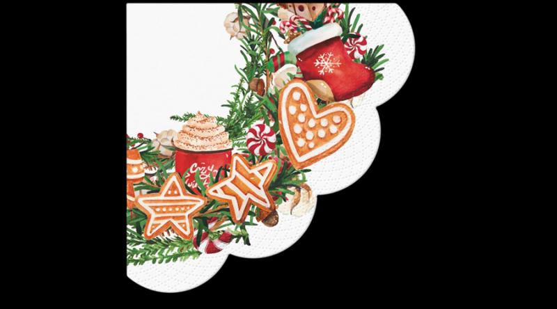 P.W.SDR238500 Gingerbread Wreath papírszalvéta 32cm, 12 db-os
