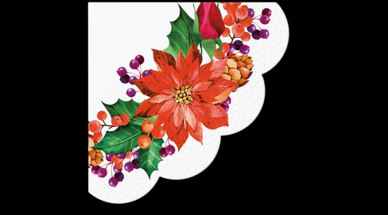 P.W.SDR238700 Poinsettia with cones papírszalvéta 32cm,12db-os