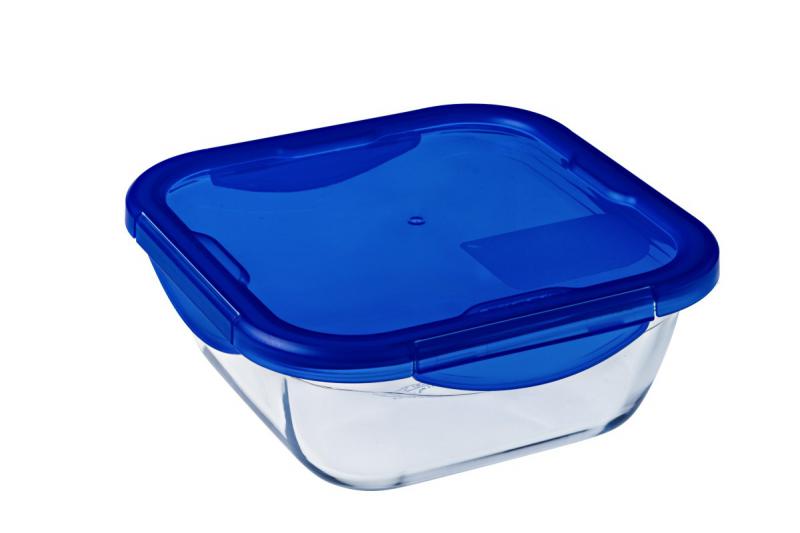 Pyrex Cook&Go; szögl.üvegtál+fedő, 16X16X6 cm, 0,8 liter, 203209