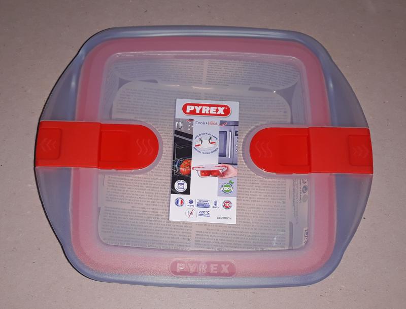 Pyrex Cook&Heat; szögl. sütőtál+műanyag tető, 1 liter, 20X17X6 cm, 203224