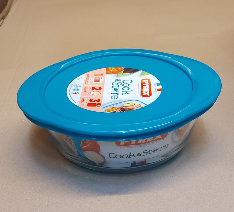 PYREX COOK STORE kerek üveg sütőtál, műanyag tető, 20 cm, 1,1 liter, 203055