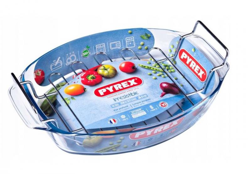 PYREX hőálló sütőtál grillráccsal, üveg 38x27 cm, 4l