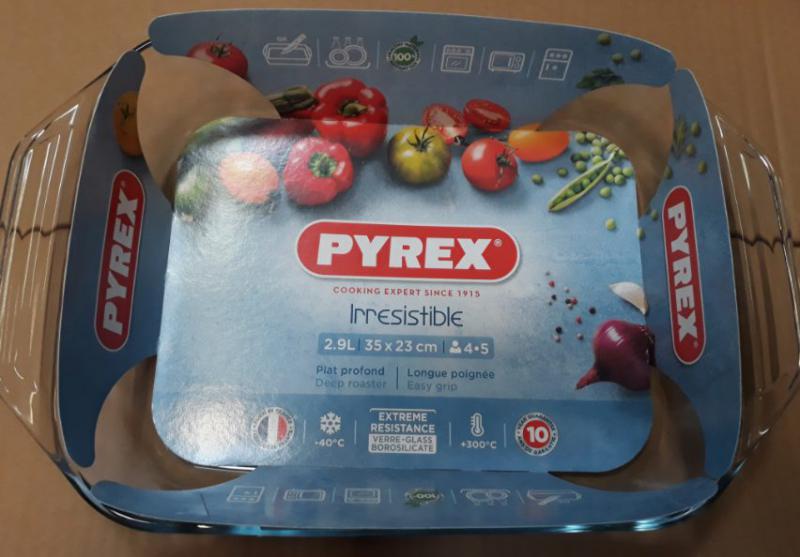 PYREX IRRESISTIBLE szögletes sütőtál füllel, üveg, 35X23x7 cm, 3 liter, 203192