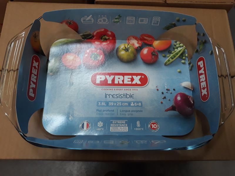 PYREX IRRESISTIBLE szögletes sütőtál füllel, üveg, 39X25x7 cm, 3,8 liter, 203193