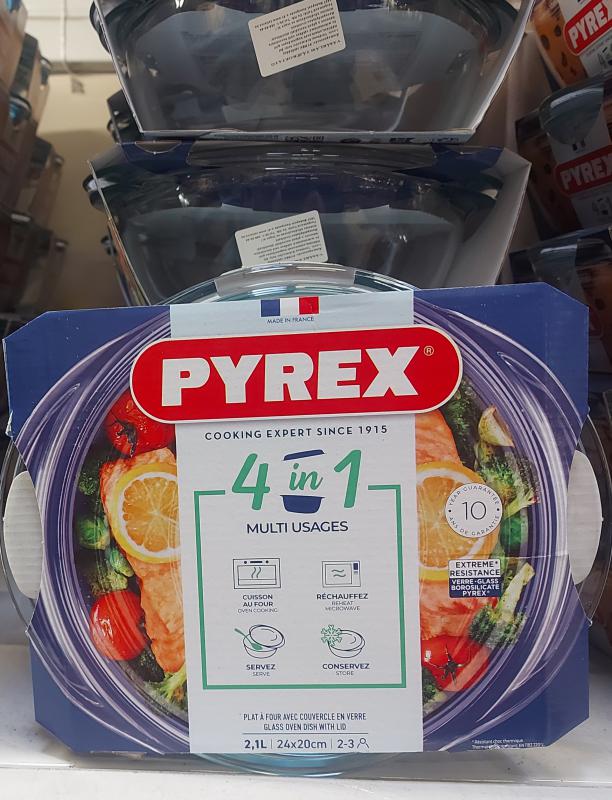 PYREX kerek sütőtál+fedő 2,1l (1,6l+0,5l)