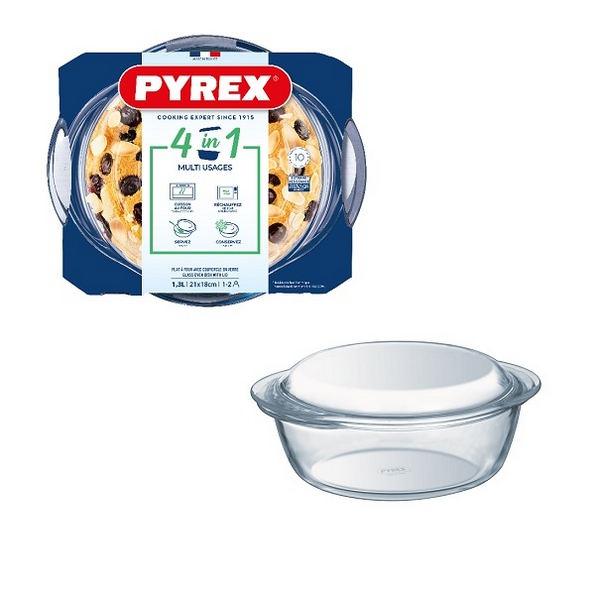 PYREX kerek üveg sütőtál+fedő 1,3l (1l+0,3l)