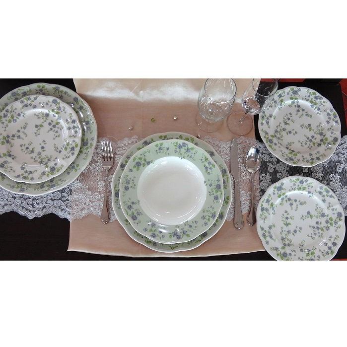 QUALITY CERAMIC LA BELLE kerámia étkészlet, 18 részes tányérkészlet, zöld-kék virág, 211161