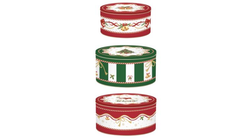 R2S.099CTAL Fémdoboz 3 db-os szett kerek,19,5x8/16,5x7,5/13,5x6,5cm, Christmas Tale