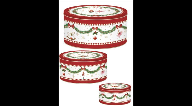 R2S.099MNOE Fémdoboz 3 db-os szett kerek,19,5x8/16,5x7,5/13,5x6,5cm, Magie de Noel